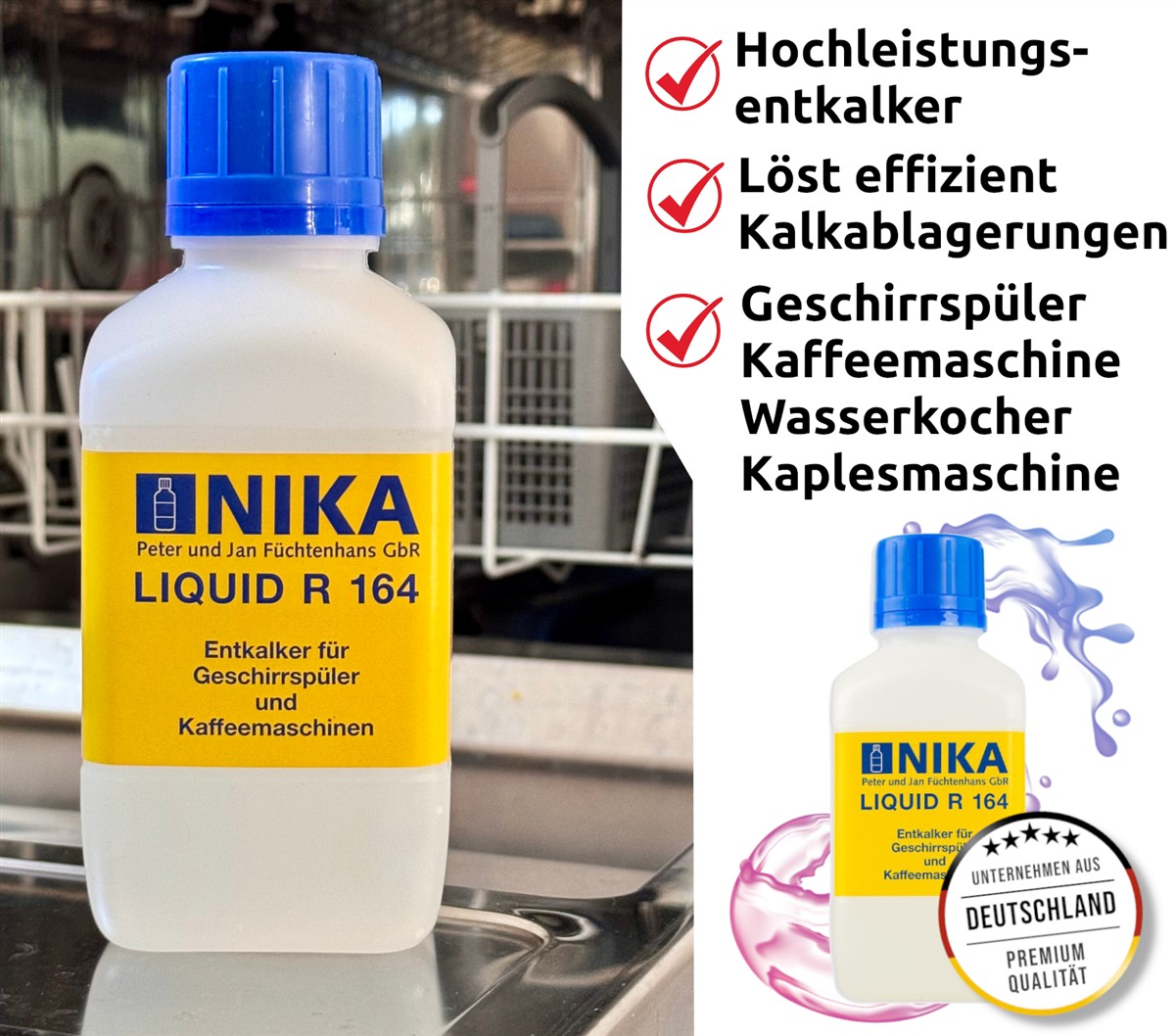 NIKA Liquid R164 Entkalker für Geschirrspüler und Kaffeemaschinen 0.5L