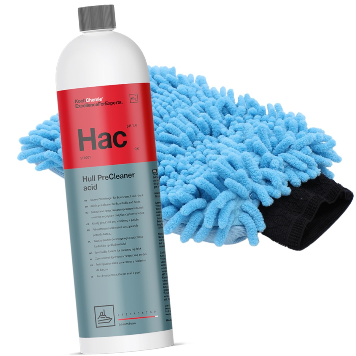 Koch Chemie HAC Hull Precleaner acid 1L Vorreiniger für Bootsrumpf & -deck + Waschhandschuh