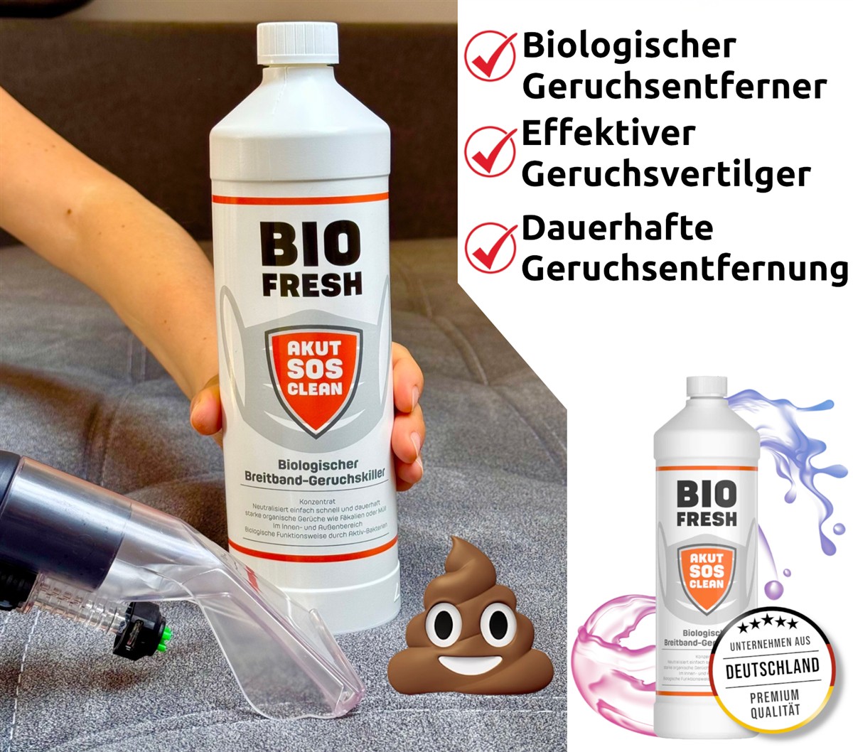 Akut SOS Clean BIO FRESH Biologischer Breitband-Geruchskiller 1L