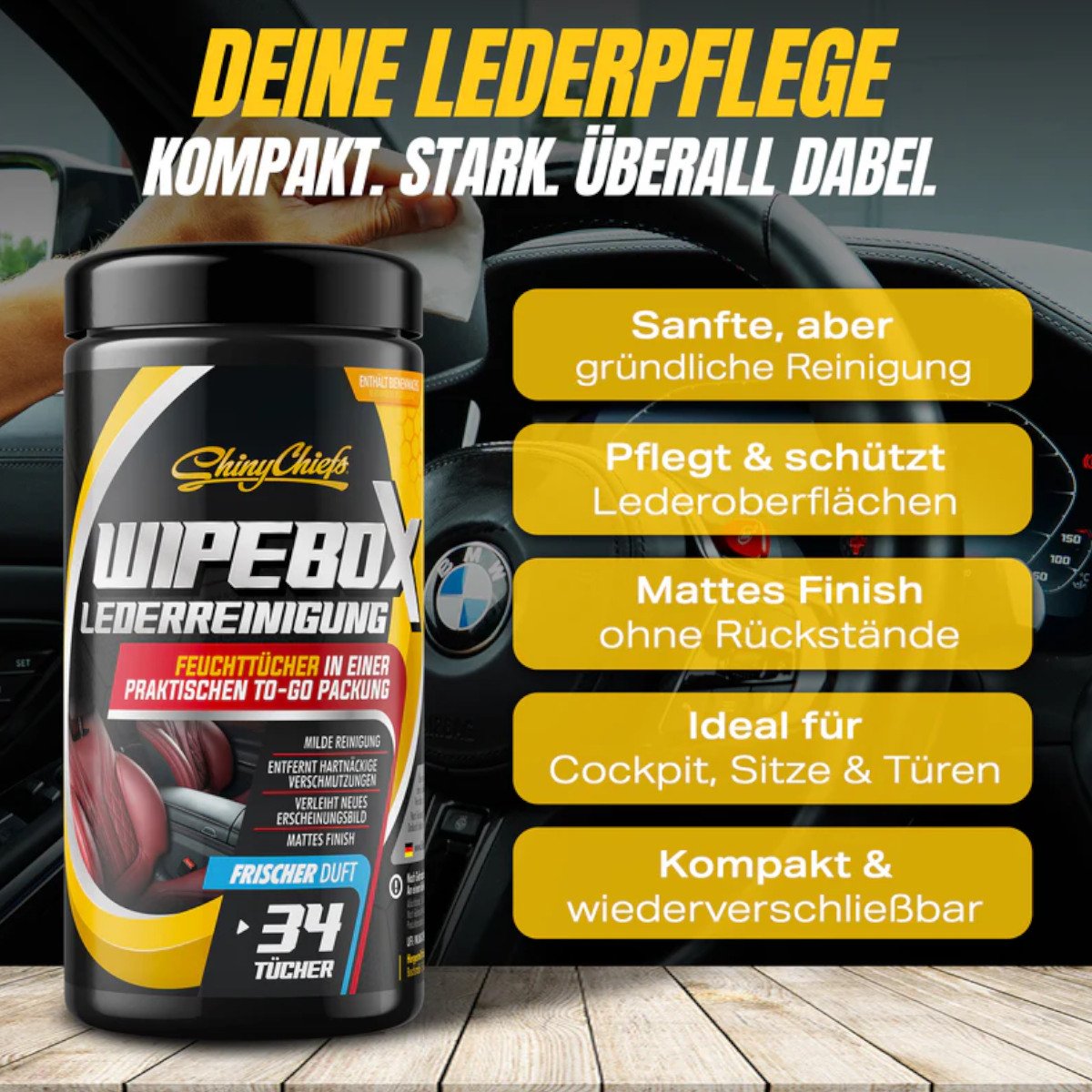 Shiny Chiefs WIPEBOX - LEDER TÜCHER (34 Tücher)